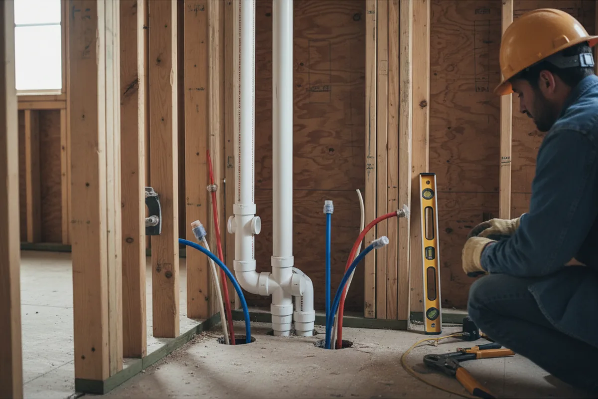 Drain and supply rough-in during Sump Pump Repair in Underwood